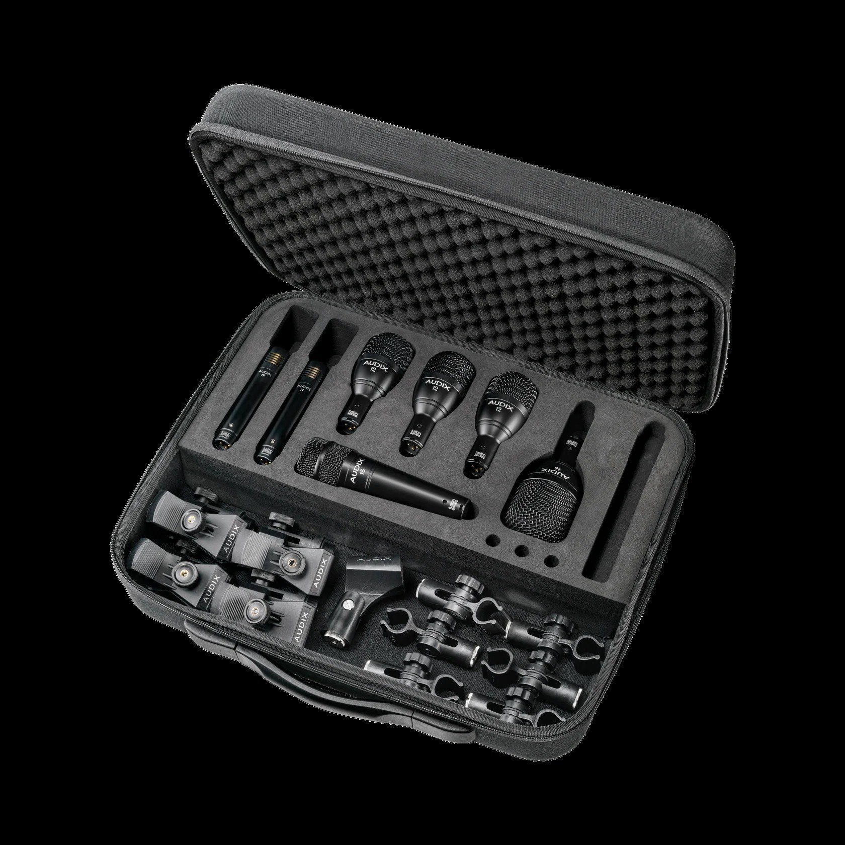 Audix FP7 1 x f5 Snare Drum Microphone 1 x f6 Kick Drum Microphone 3 x f2 Tom Microphones 2 x f9 Overhead Condenser Microphones 1 Audix FP7 1 x f5 Snare Drum Microphone 1 x f6 Kick Drum Microphone 3 x f2 Tom Microphones 2 x f9 Overhead Condenser Microphones