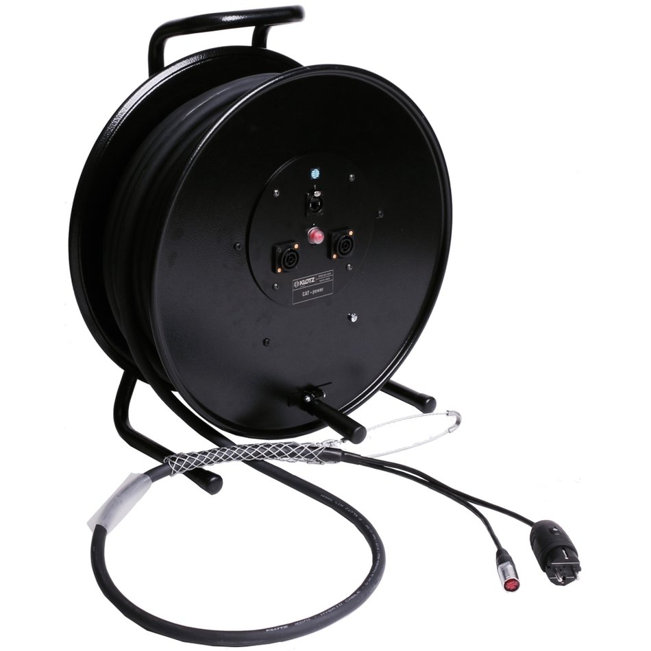 Klotz H3S99NU060 CAT5e & power 3G1.5 hybrid cable drum 1 ehterCON + Schuko => powerCON TRUE2 - 60 m 1 Klotz H3S99NU060 CAT5e & power 3G1.5 hybrid cable drum 1 ehterCON + Schuko => powerCON TRUE2 - 60 m