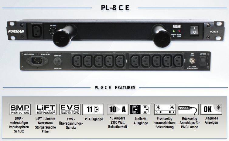 Furman PL-8CE 10A Power Conditioner w/Lights, 230V 3 Furman PL-8CE 10A Power Conditioner w/Lights, 230V - Billede 3